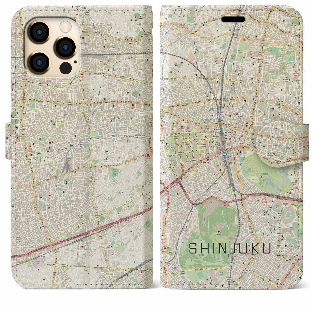 【新宿(東京都)】地図柄iPhoneケース(手帳タイプ)ナチュラル・iPhone 12 Pro Max 用