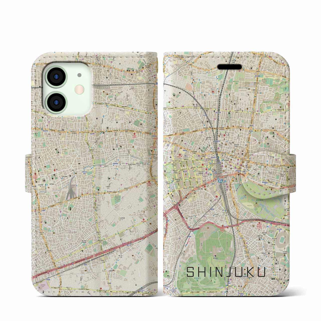 【新宿(東京都)】地図柄iPhoneケース(手帳タイプ)ナチュラル・iPhone 12 mini 用