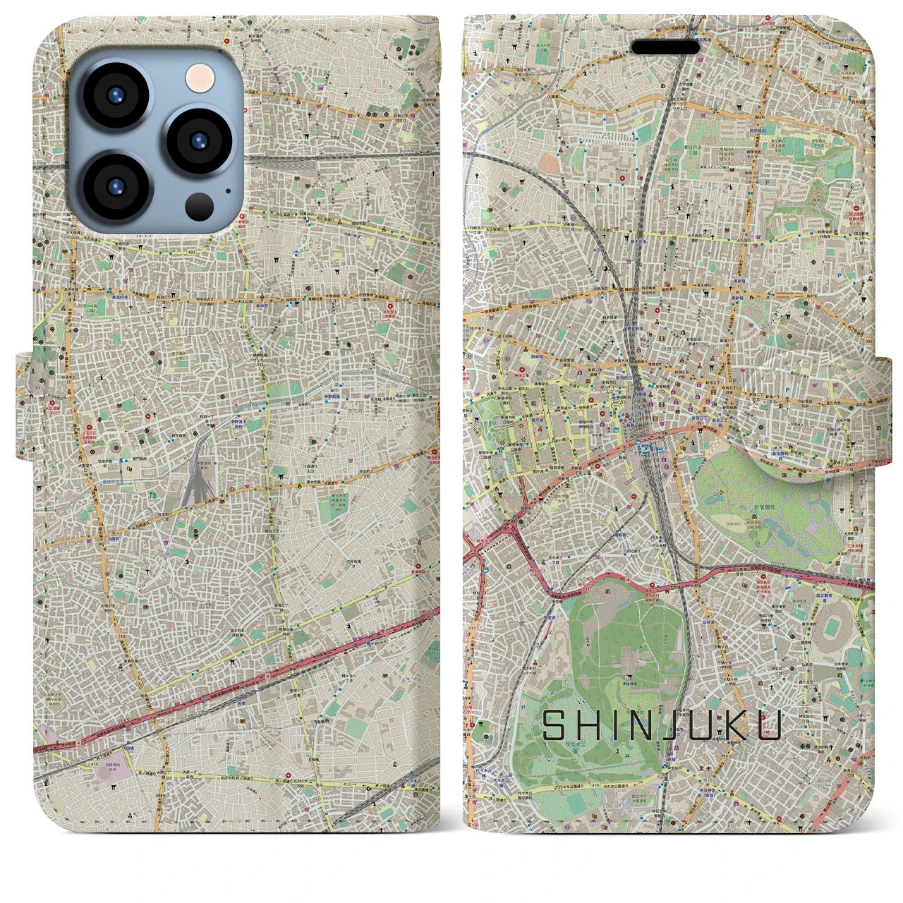【新宿(東京都)】地図柄iPhoneケース(手帳タイプ)ナチュラル・iPhone 13 Pro Max 用