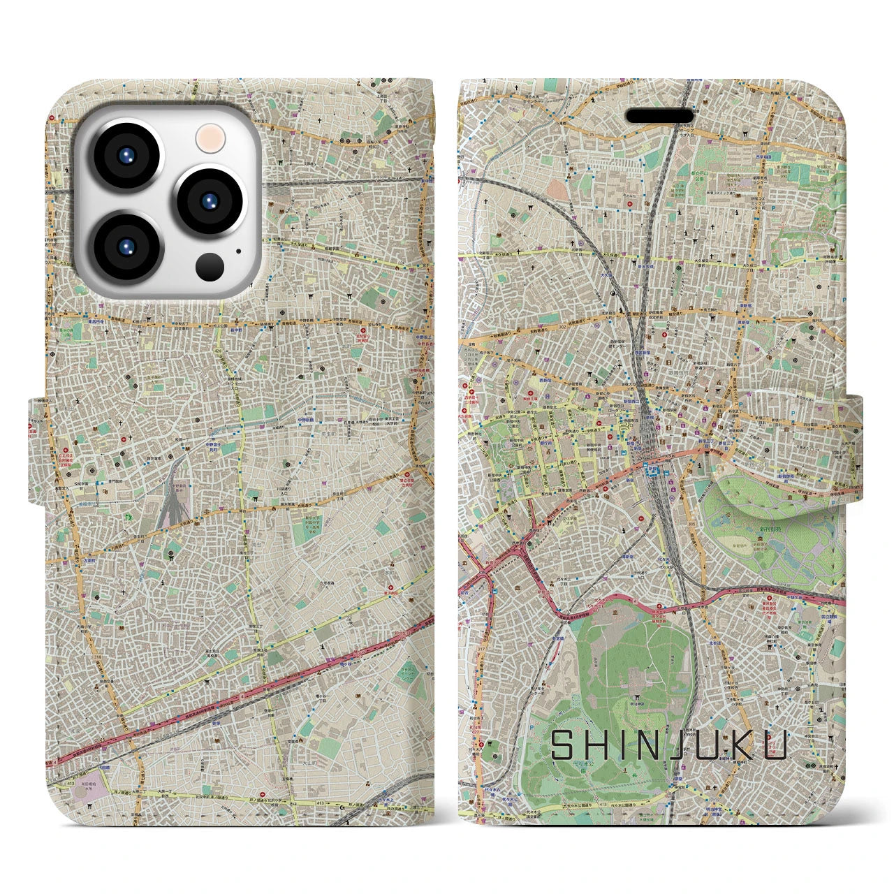 【新宿(東京都)】地図柄iPhoneケース(手帳タイプ)ナチュラル・iPhone 13 Pro 用