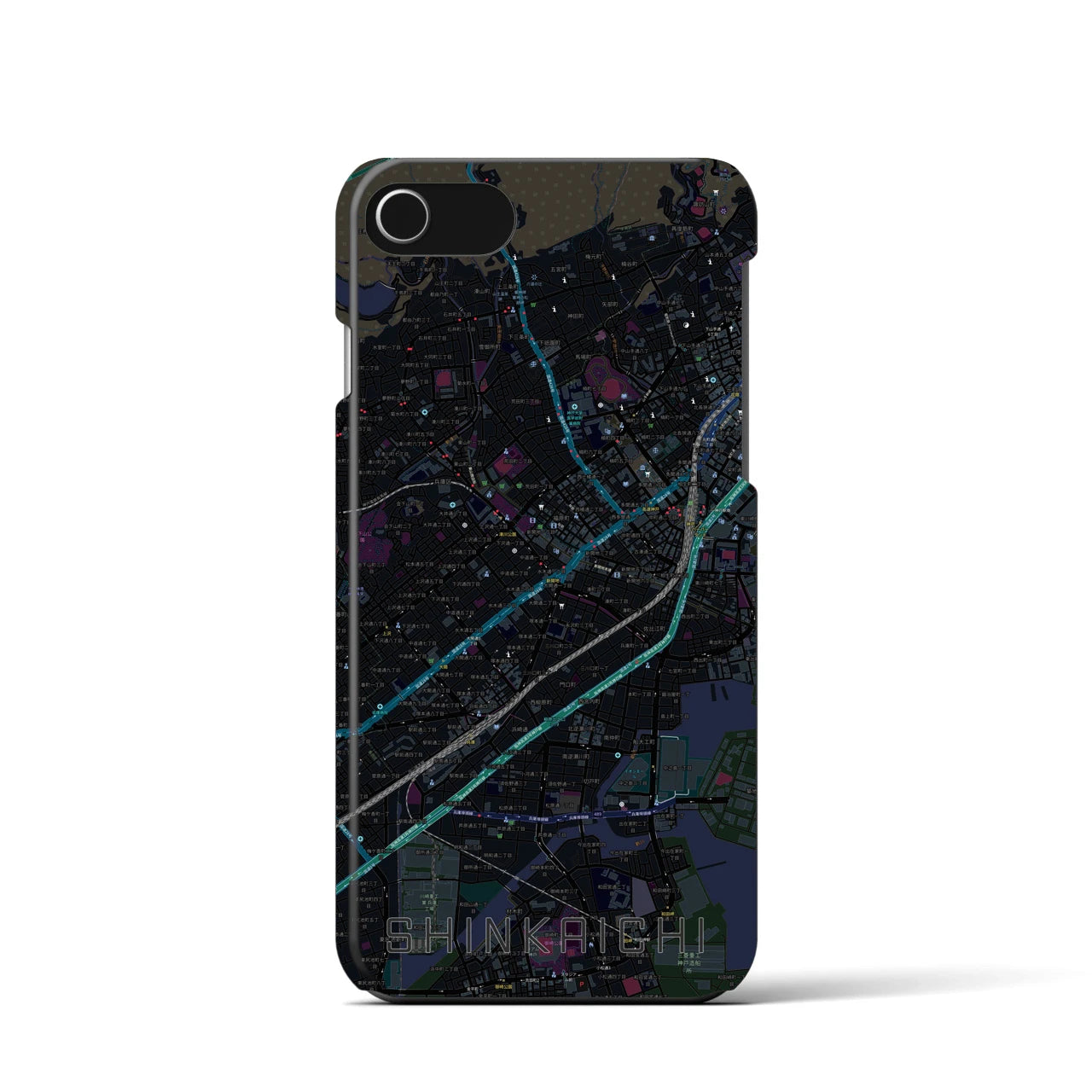 【新開地(兵庫県)】地図柄iPhoneケース(バックカバータイプ)