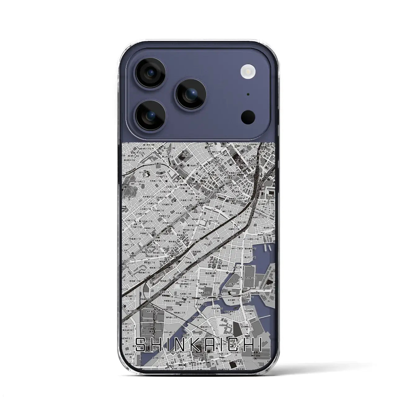【新開地(兵庫県)】地図柄iPhoneケース(クリアタイプ)モノトーン・iPhone 17 Pro Max 用