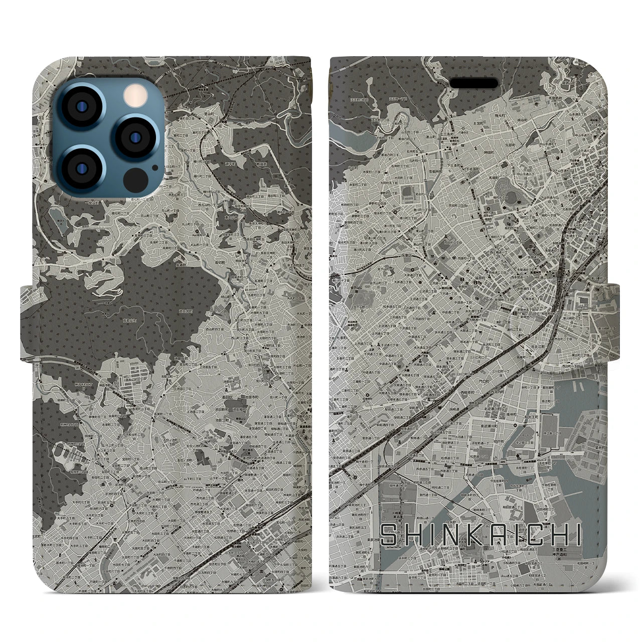 【新開地(兵庫県)】地図柄iPhoneケース(手帳タイプ)