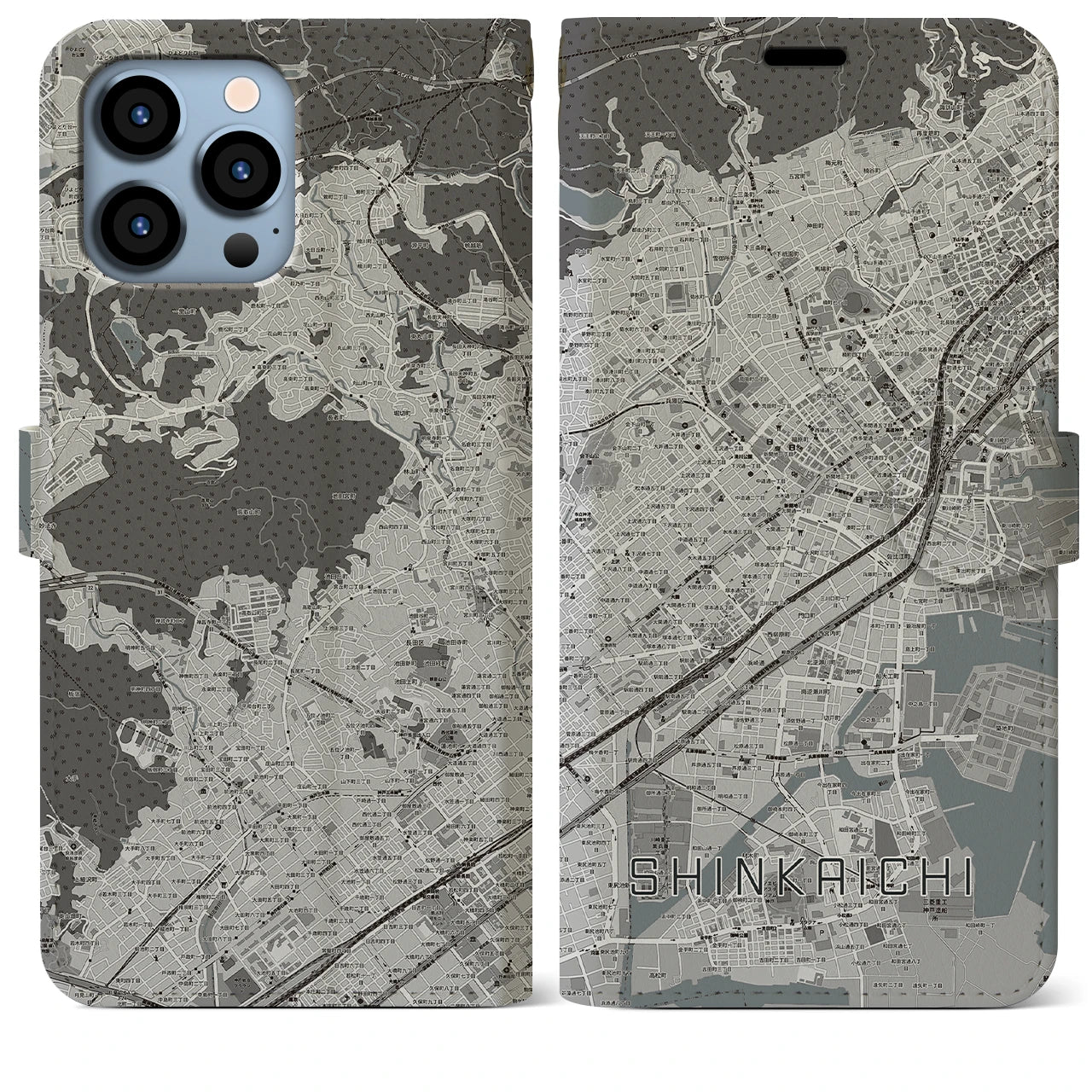 【新開地(兵庫県)】地図柄iPhoneケース(手帳タイプ)