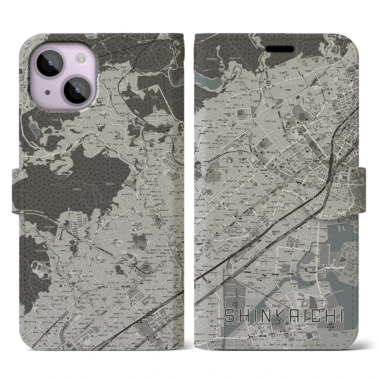 【新開地(兵庫県)】地図柄iPhoneケース(手帳タイプ)