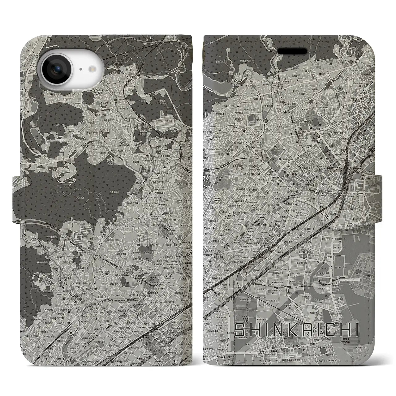 【新開地(兵庫県)】地図柄iPhoneケース(手帳タイプ)