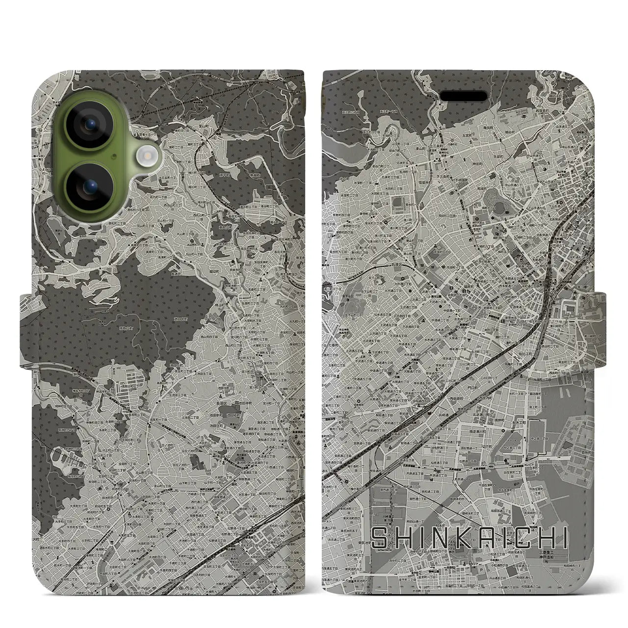 【新開地(兵庫県)】地図柄iPhoneケース(手帳タイプ)