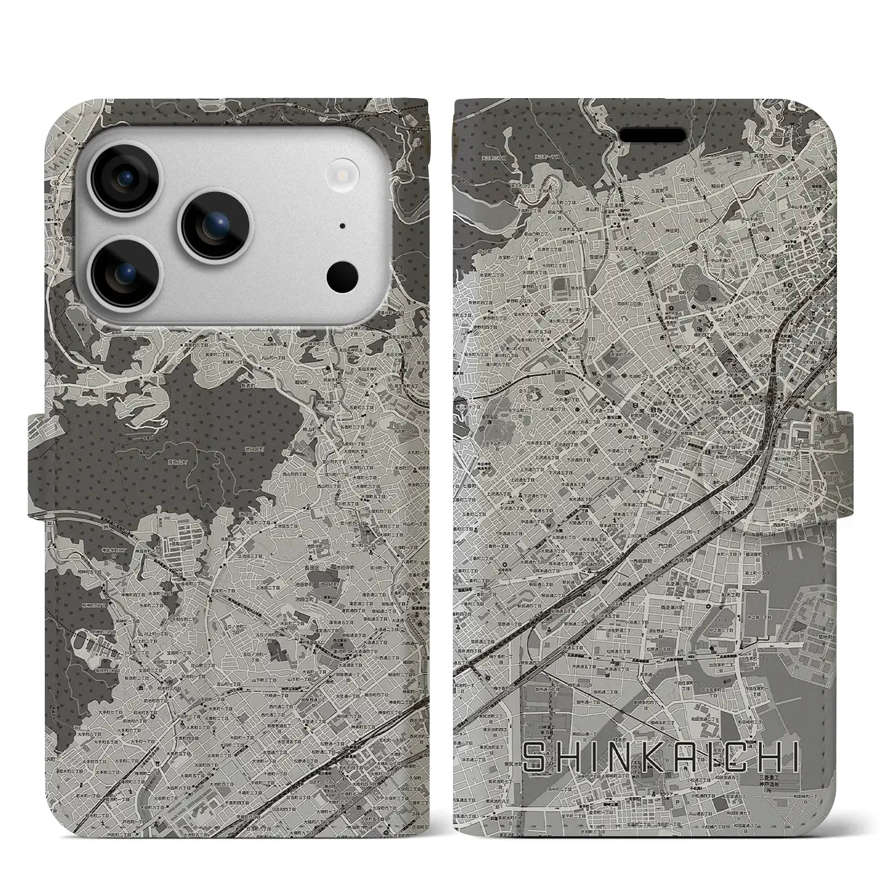 【新開地(兵庫県)】地図柄iPhoneケース(手帳タイプ)