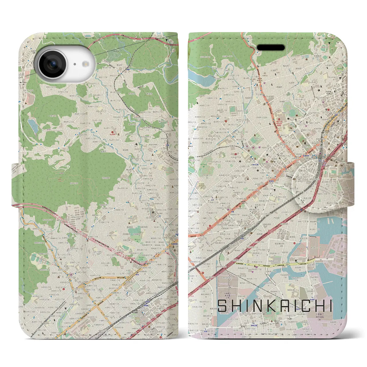 【新開地(兵庫県)】地図柄iPhoneケース(手帳タイプ)