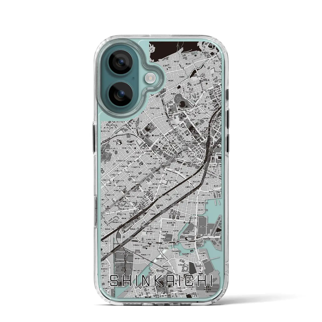 【新開地(兵庫県)】地図柄iPhoneケース(MagSafeタイプ)モノトーン・iPhone 16 Pro 用