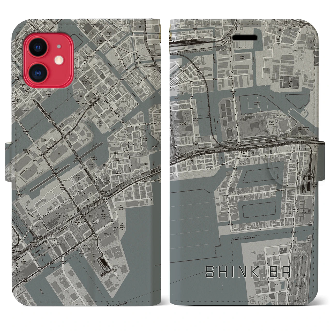 【新木場(東京都)】地図柄iPhoneケース(手帳タイプ)モノトーン・iPhone 11 用