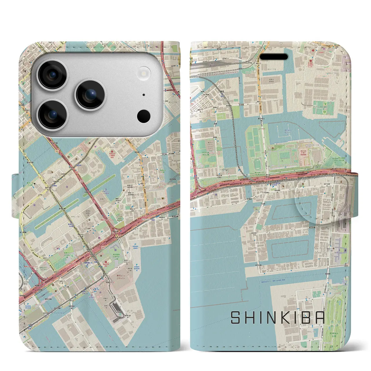 【新木場(東京都)】地図柄iPhoneケース(手帳タイプ)モノトーン・iPhone 17 Pro Max 用