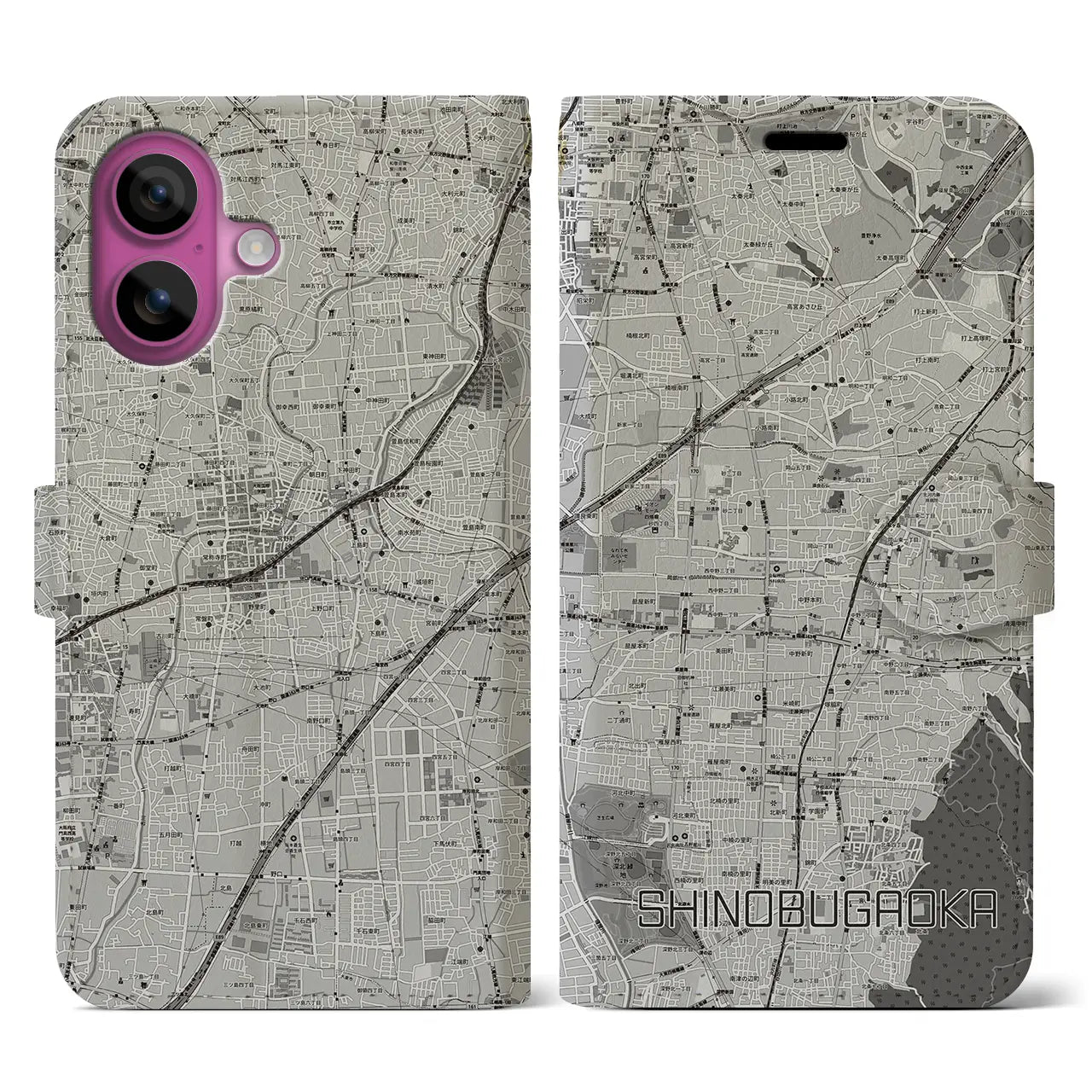 【忍ケ丘(大阪府)】地図柄iPhoneケース(手帳タイプ)