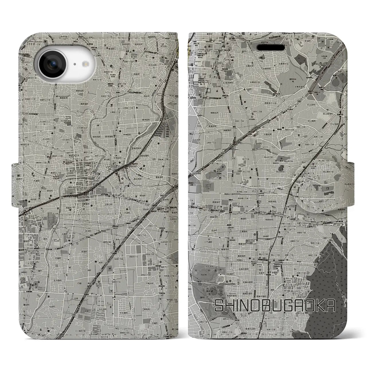 【忍ケ丘(大阪府)】地図柄iPhoneケース(手帳タイプ)