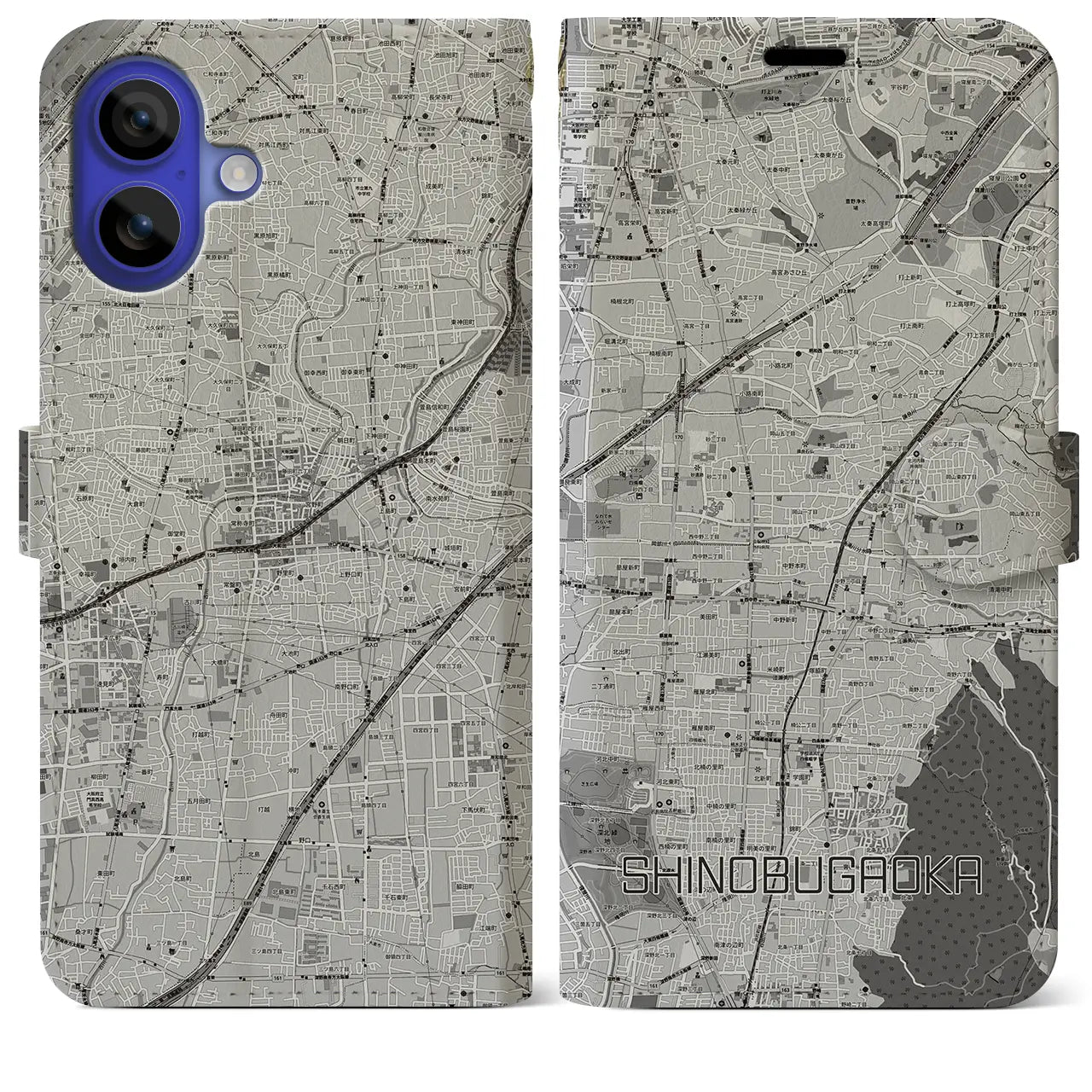【忍ケ丘(大阪府)】地図柄iPhoneケース(手帳タイプ)