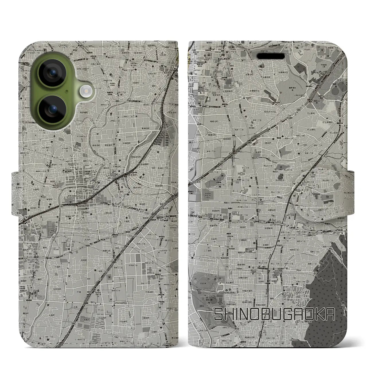 【忍ケ丘(大阪府)】地図柄iPhoneケース(手帳タイプ)