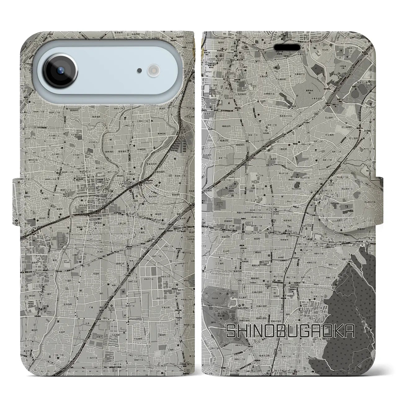 【忍ケ丘(大阪府)】地図柄iPhoneケース(手帳タイプ)