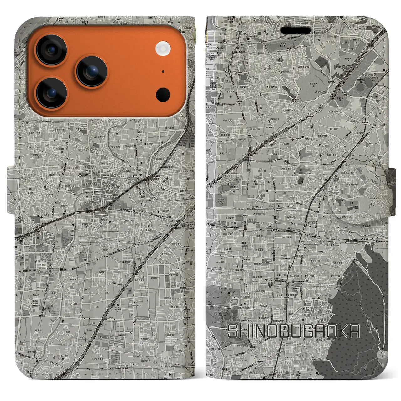 【忍ケ丘(大阪府)】地図柄iPhoneケース(手帳タイプ)