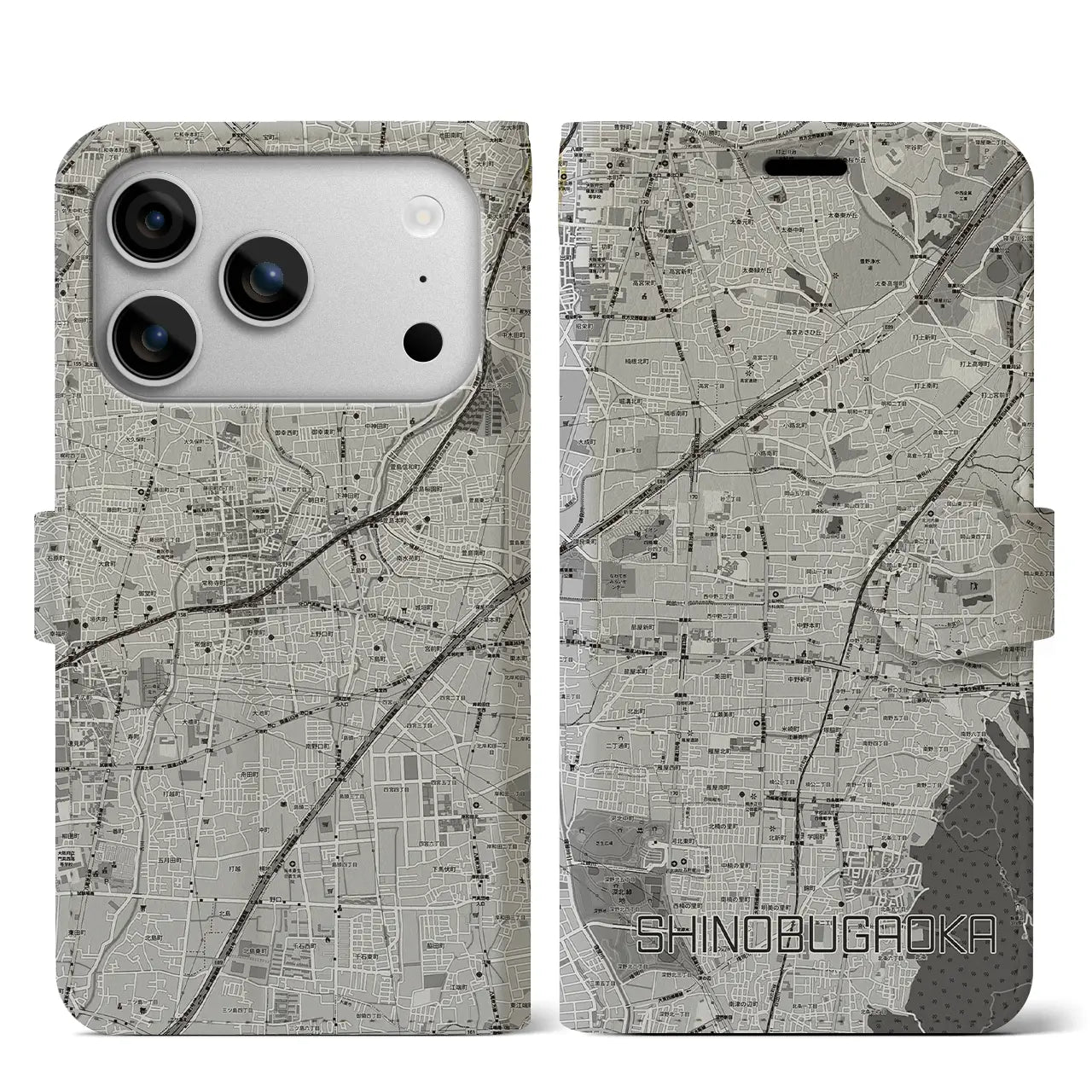 【忍ケ丘(大阪府)】地図柄iPhoneケース(手帳タイプ)