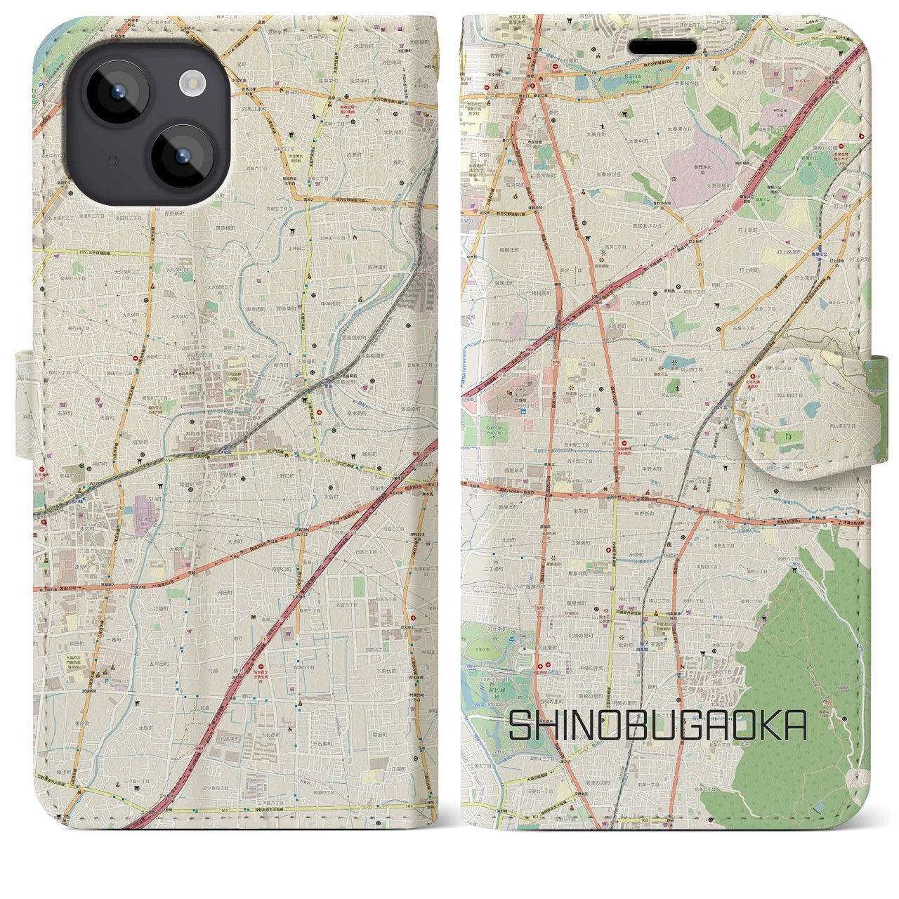 【忍ケ丘(大阪府)】地図柄iPhoneケース(手帳タイプ)