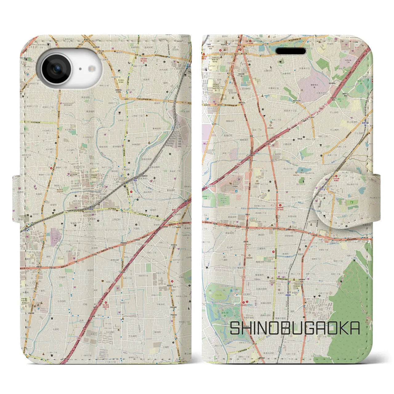 【忍ケ丘(大阪府)】地図柄iPhoneケース(手帳タイプ)