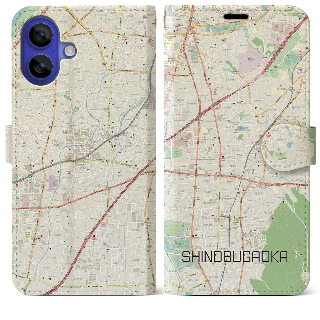 【忍ケ丘(大阪府)】地図柄iPhoneケース(手帳タイプ)ナチュラル・iPhone 16 Pro Max 用