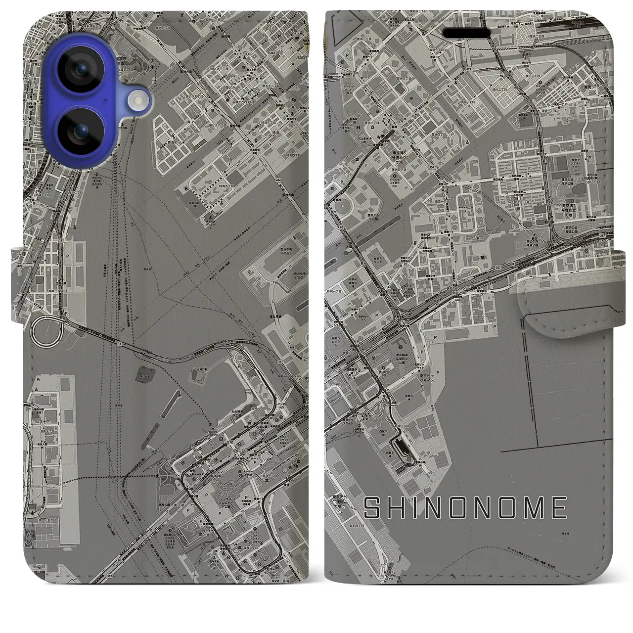 【東雲(東京都)】地図柄iPhoneケース(手帳タイプ)モノトーン・iPhone 16 Pro Max 用