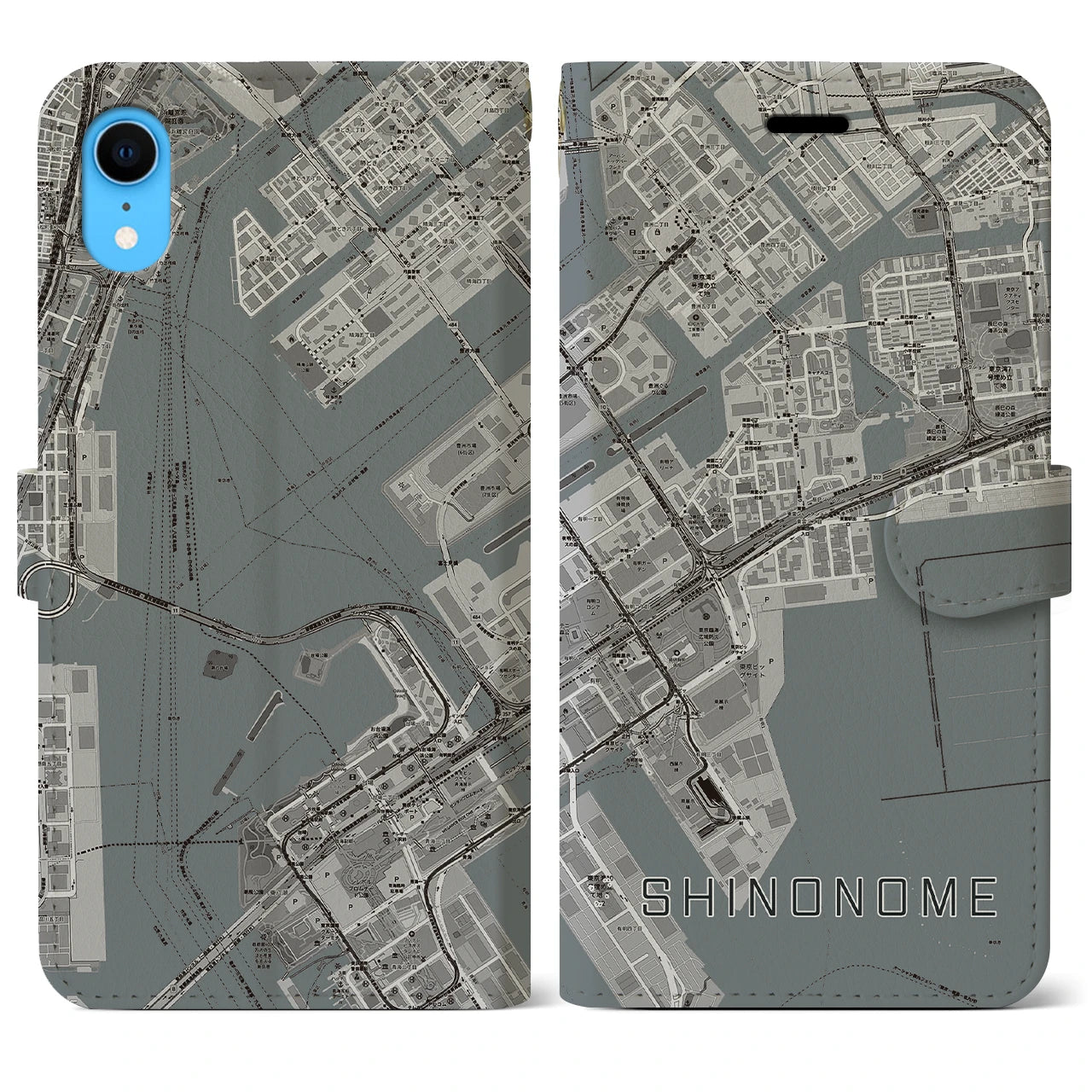 【東雲(東京都)】地図柄iPhoneケース(手帳タイプ)モノトーン・iPhone XR 用