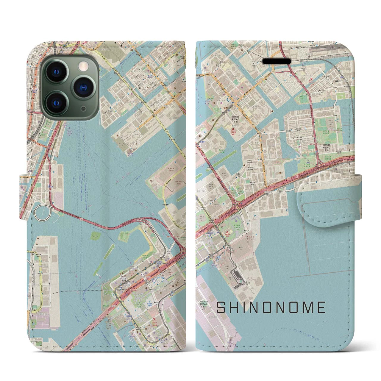 【東雲(東京都)】地図柄iPhoneケース(手帳タイプ)ナチュラル・iPhone 11 Pro 用