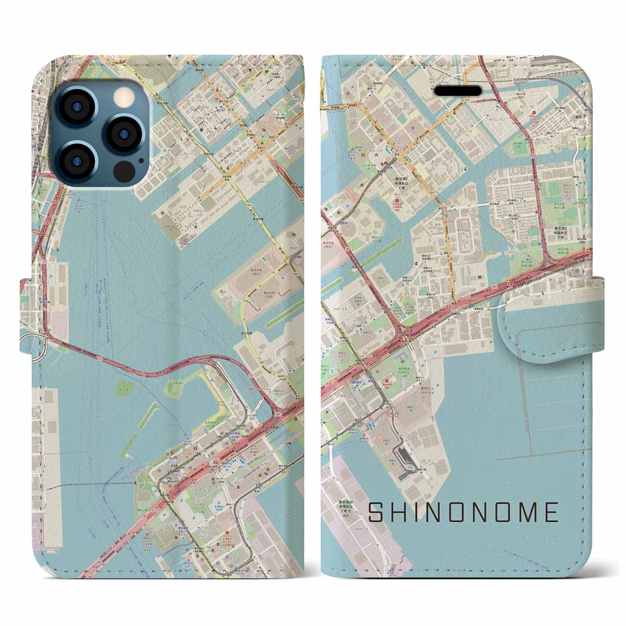 【東雲(東京都)】地図柄iPhoneケース(手帳タイプ)ナチュラル・iPhone 12 / 12 Pro 用