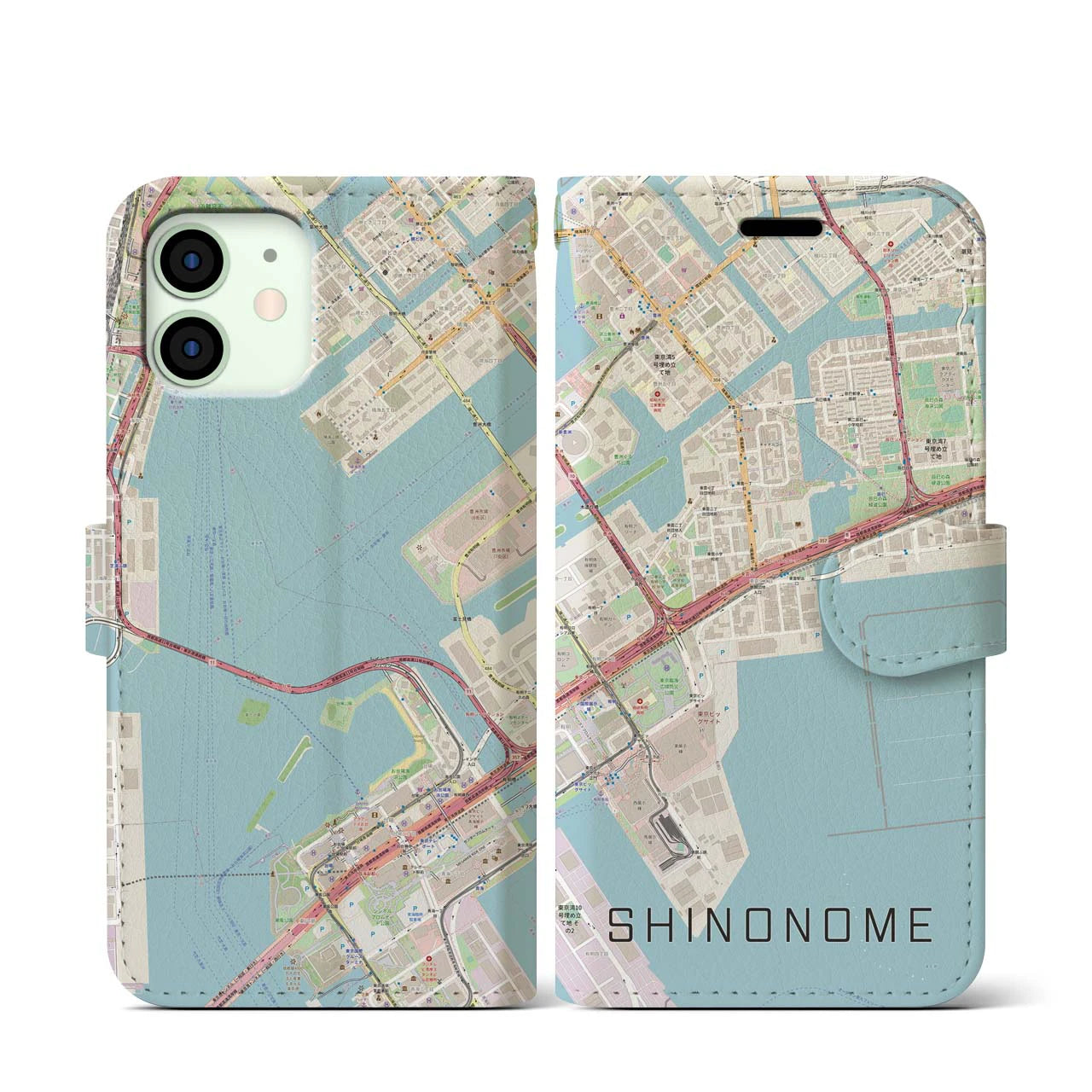 【東雲(東京都)】地図柄iPhoneケース(手帳タイプ)ナチュラル・iPhone 12 mini 用