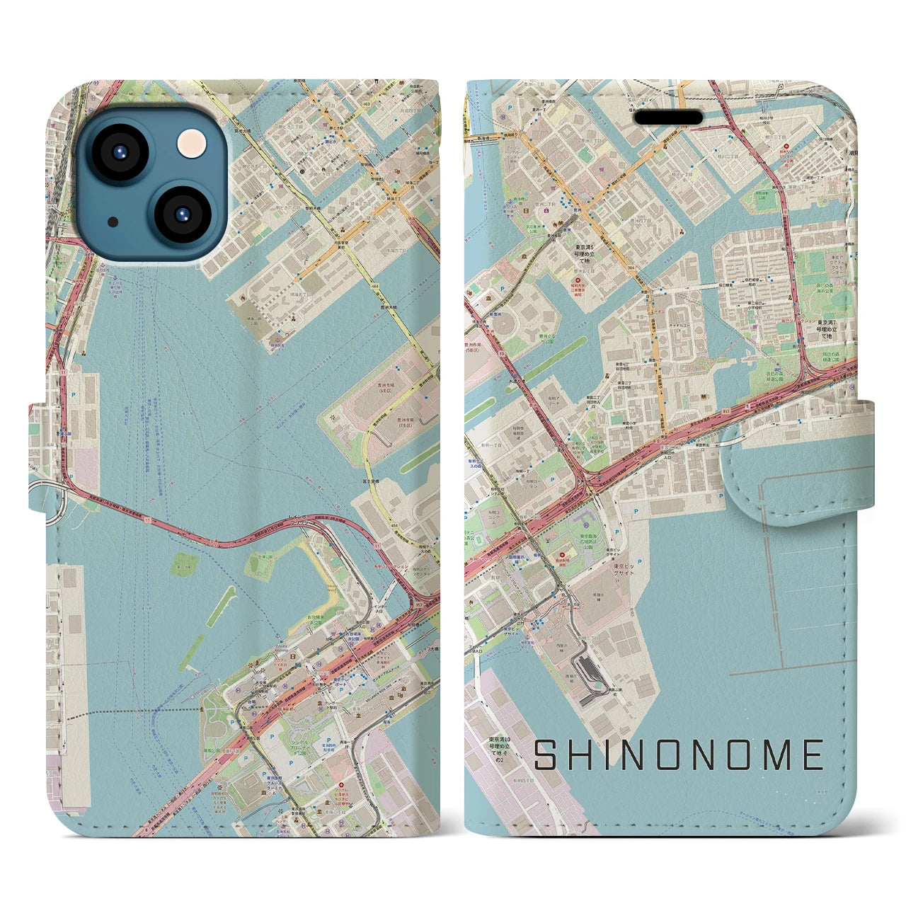 【東雲(東京都)】地図柄iPhoneケース(手帳タイプ)ナチュラル・iPhone 13 用