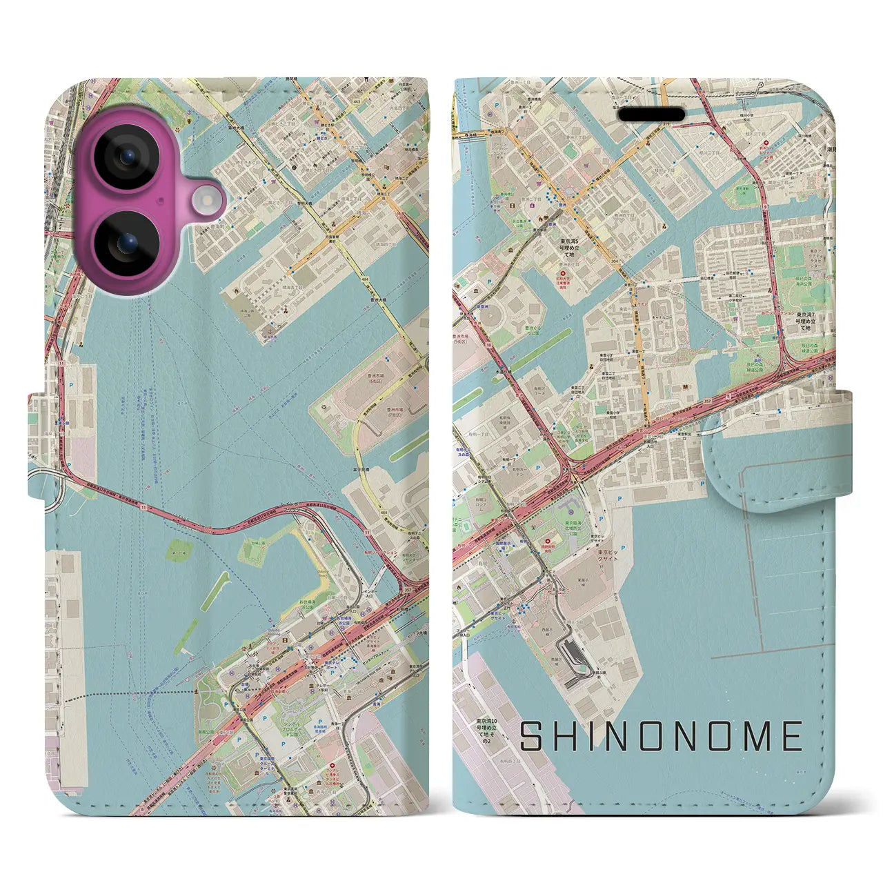 【東雲(東京都)】地図柄iPhoneケース(手帳タイプ)ナチュラル・iPhone 16 Pro 用