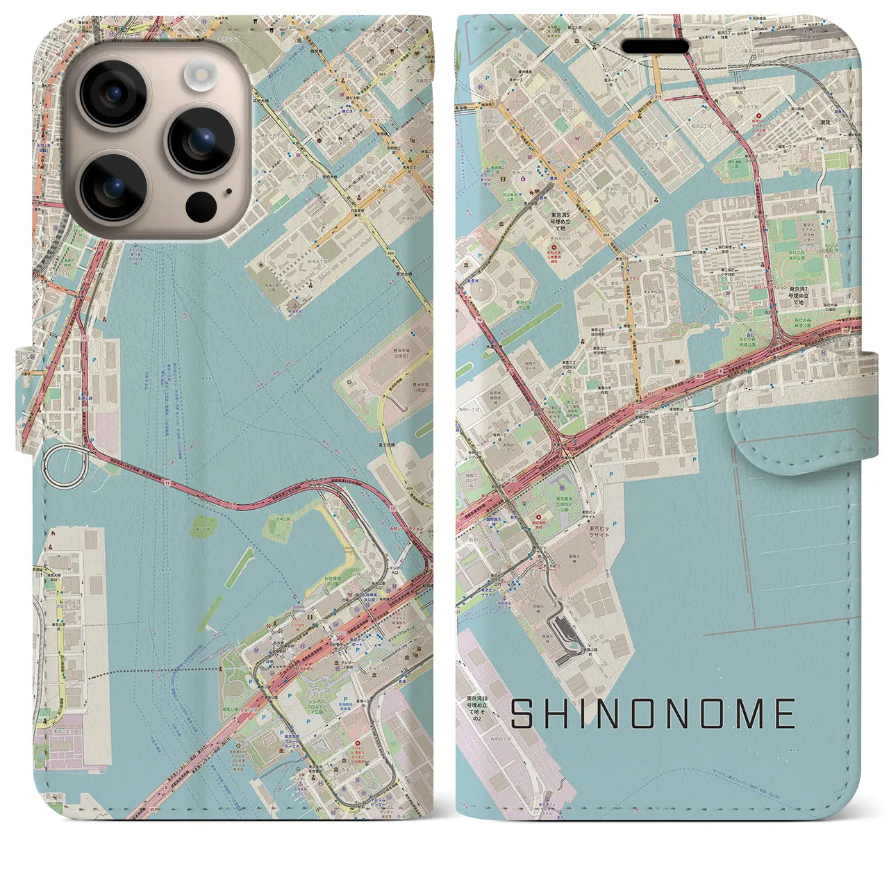 【東雲(東京都)】地図柄iPhoneケース(手帳タイプ)ナチュラル・iPhone 16 Plus 用