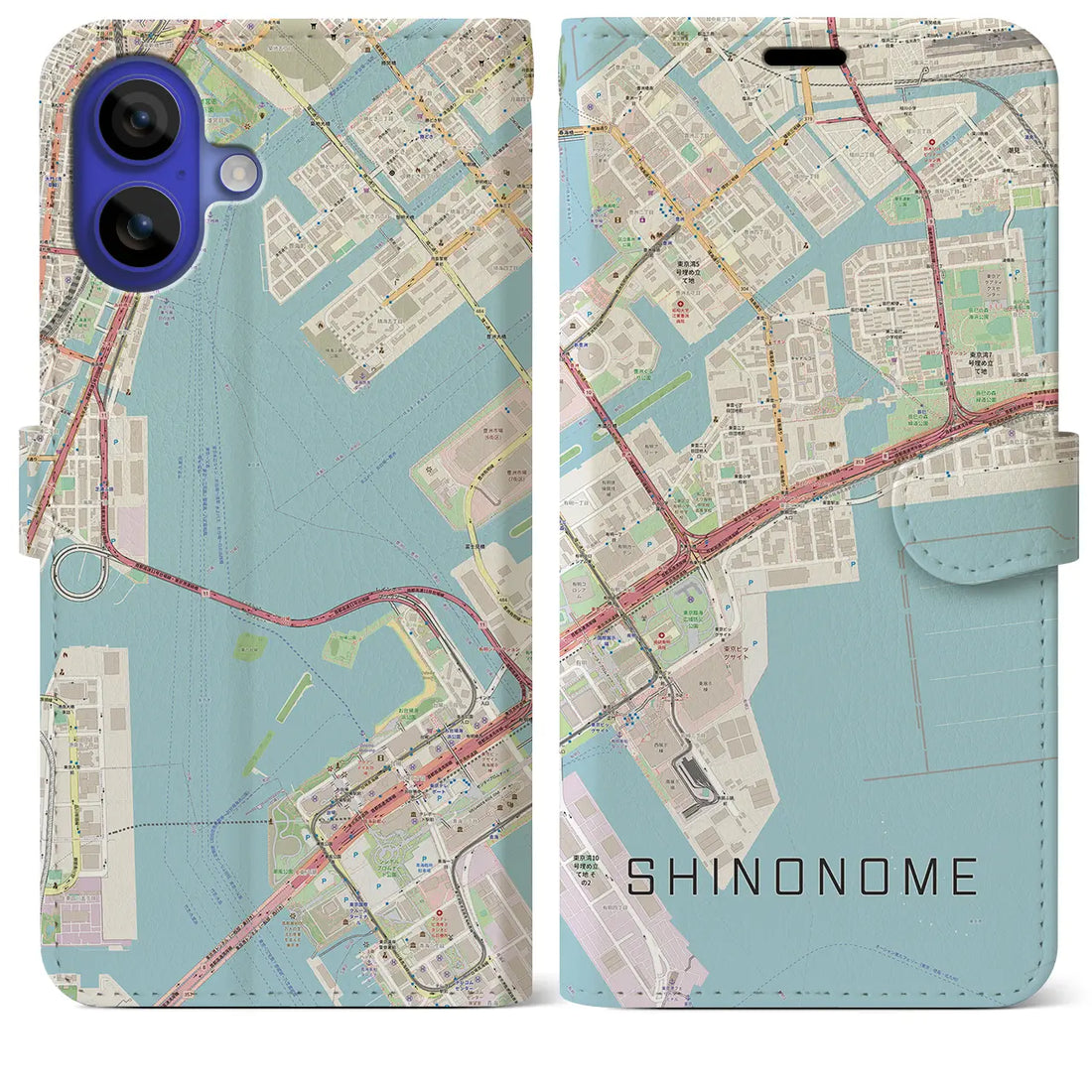 【東雲(東京都)】地図柄iPhoneケース(手帳タイプ)ナチュラル・iPhone 16 Pro Max 用