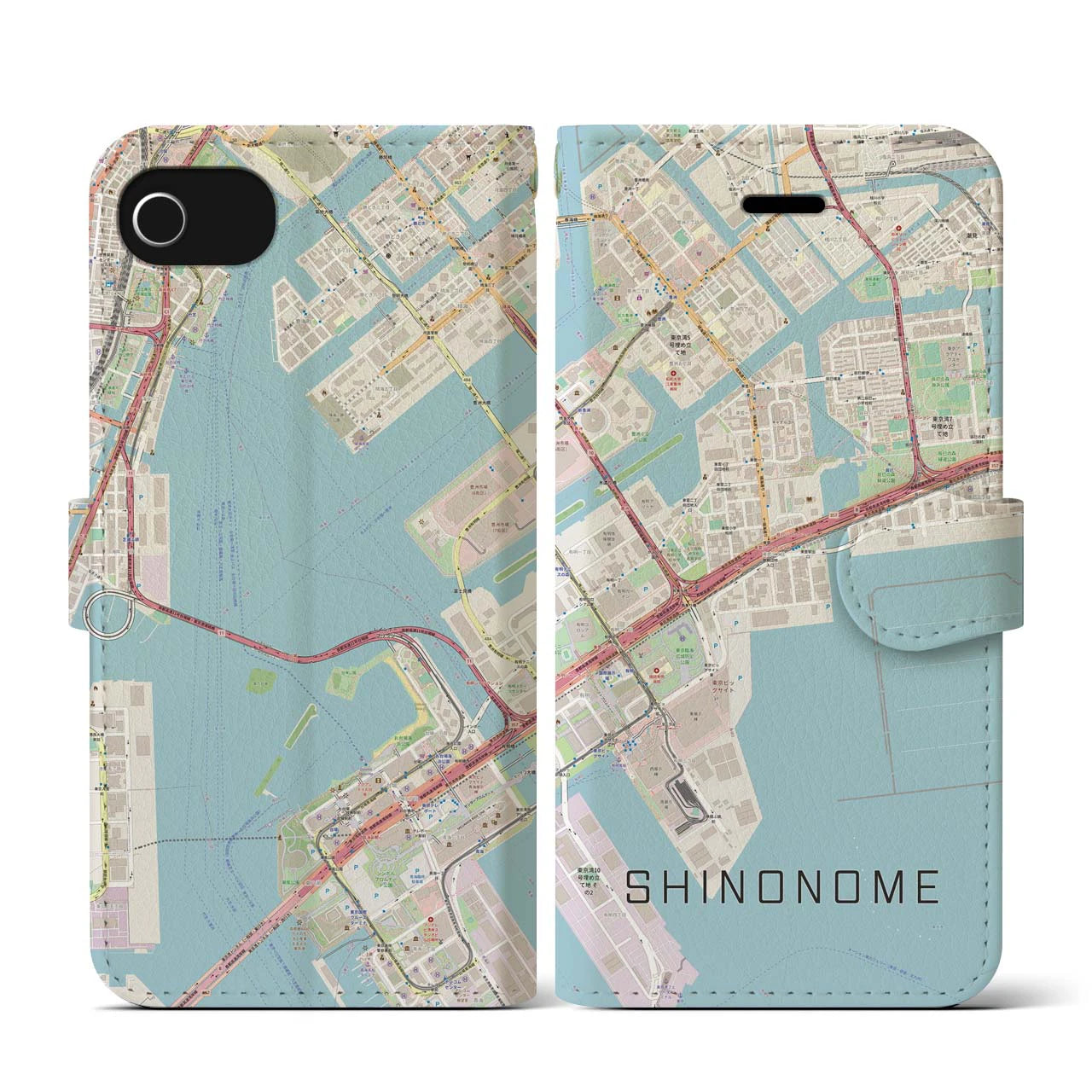 【東雲(東京都)】地図柄iPhoneケース(手帳タイプ)ナチュラル・iPhone SE(第3 / 第2世代) / 8 / 7 / 6s / 6 用