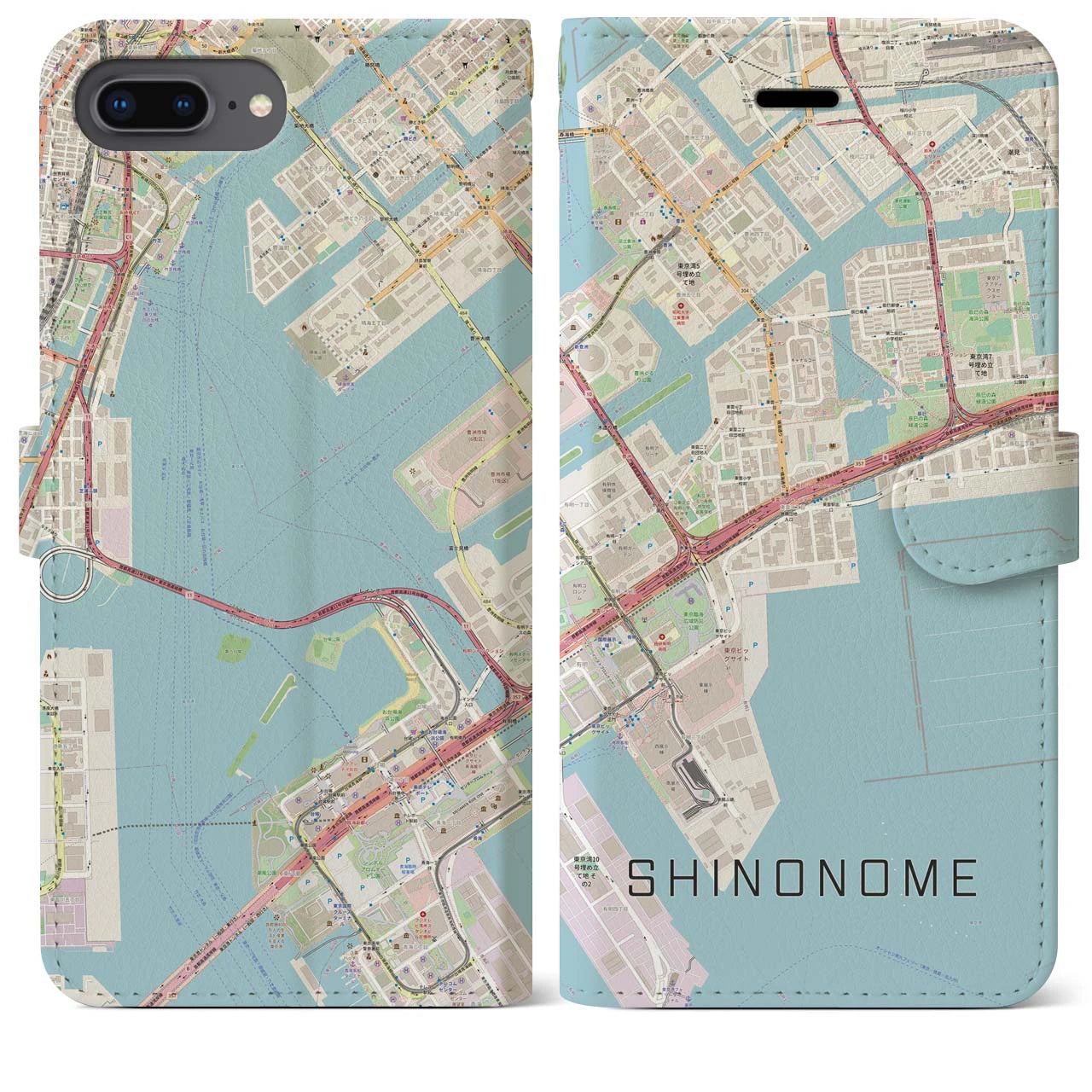 【東雲(東京都)】地図柄iPhoneケース(手帳タイプ)ナチュラル・iPhone 8Plus /7Plus / 6sPlus / 6Plus 用