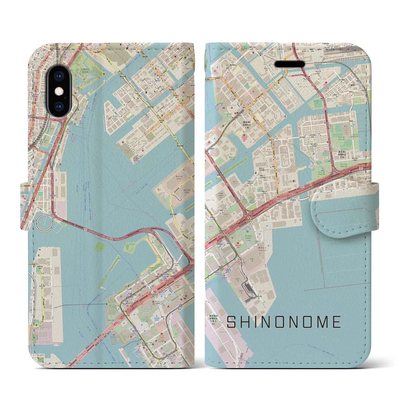 【東雲(東京都)】地図柄iPhoneケース(手帳タイプ)ナチュラル・iPhone XS / X 用