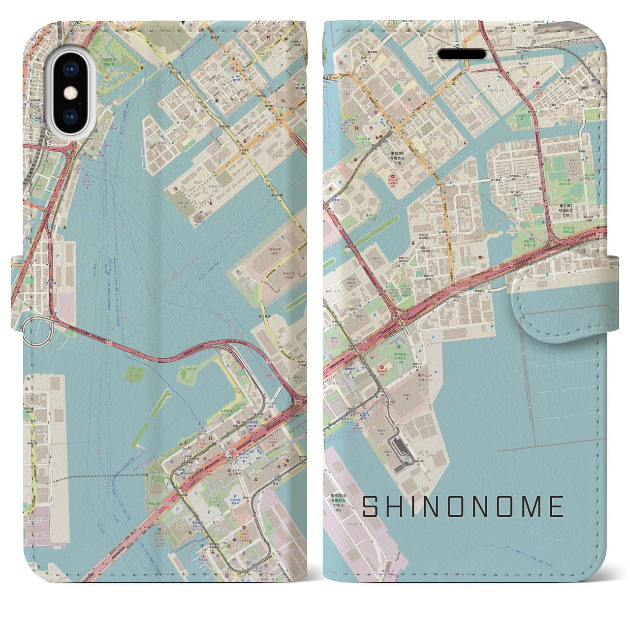 【東雲(東京都)】地図柄iPhoneケース(手帳タイプ)ナチュラル・iPhone XS Max 用