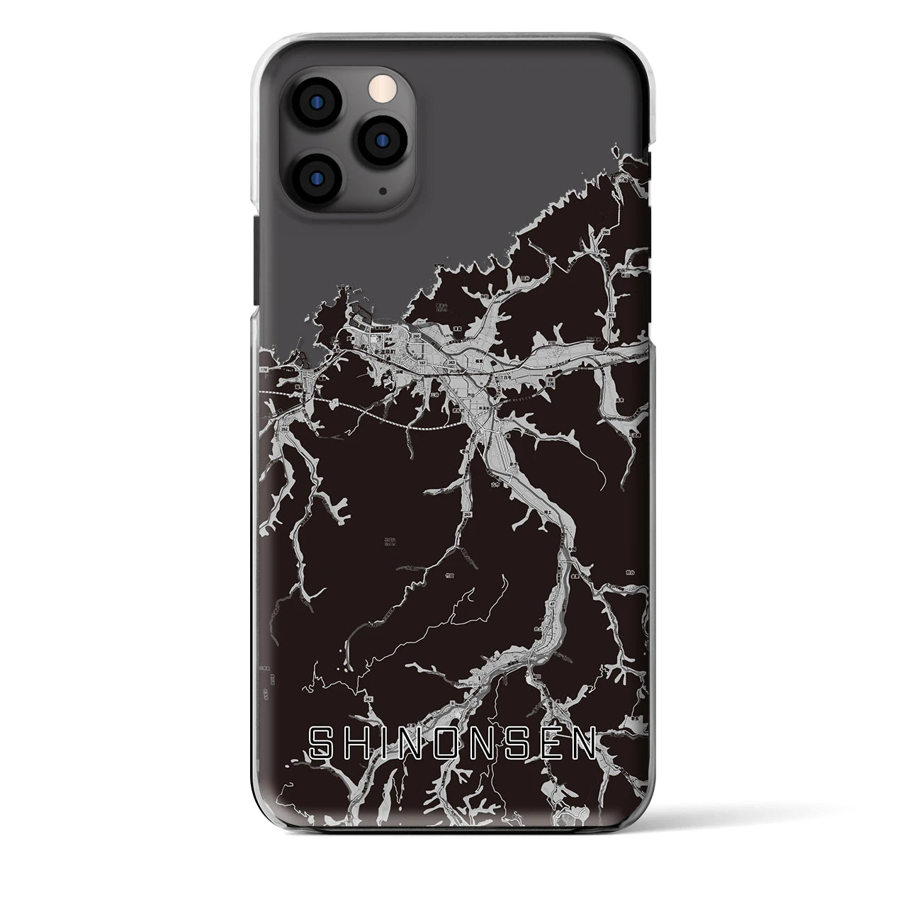【新温泉(兵庫県)】地図柄iPhoneケース(クリアタイプ)モノトーン・iPhone 11 Pro Max 用