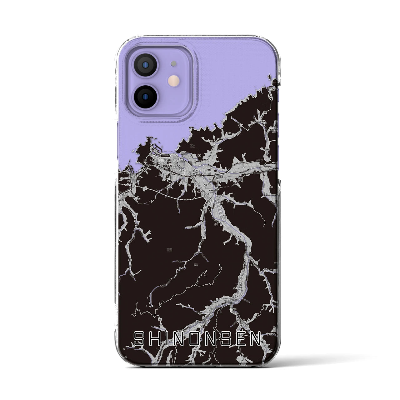 【新温泉(兵庫県)】地図柄iPhoneケース(クリアタイプ)モノトーン・iPhone 12 / 12 Pro 用