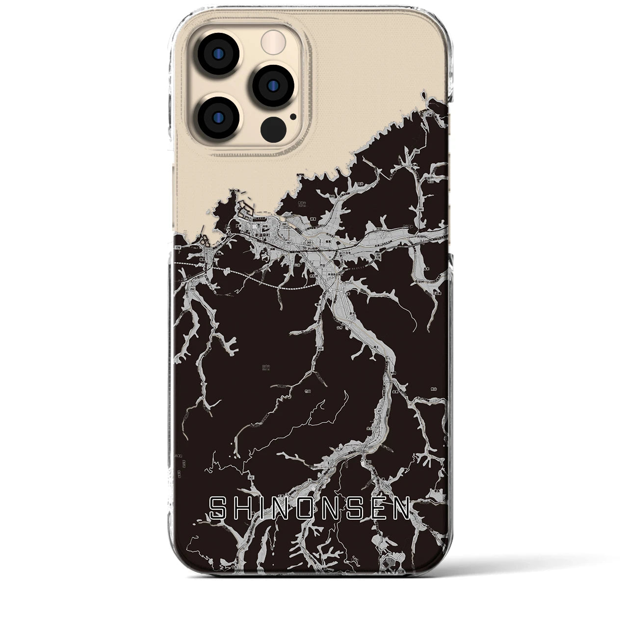 【新温泉(兵庫県)】地図柄iPhoneケース(クリアタイプ)モノトーン・iPhone 12 Pro Max 用