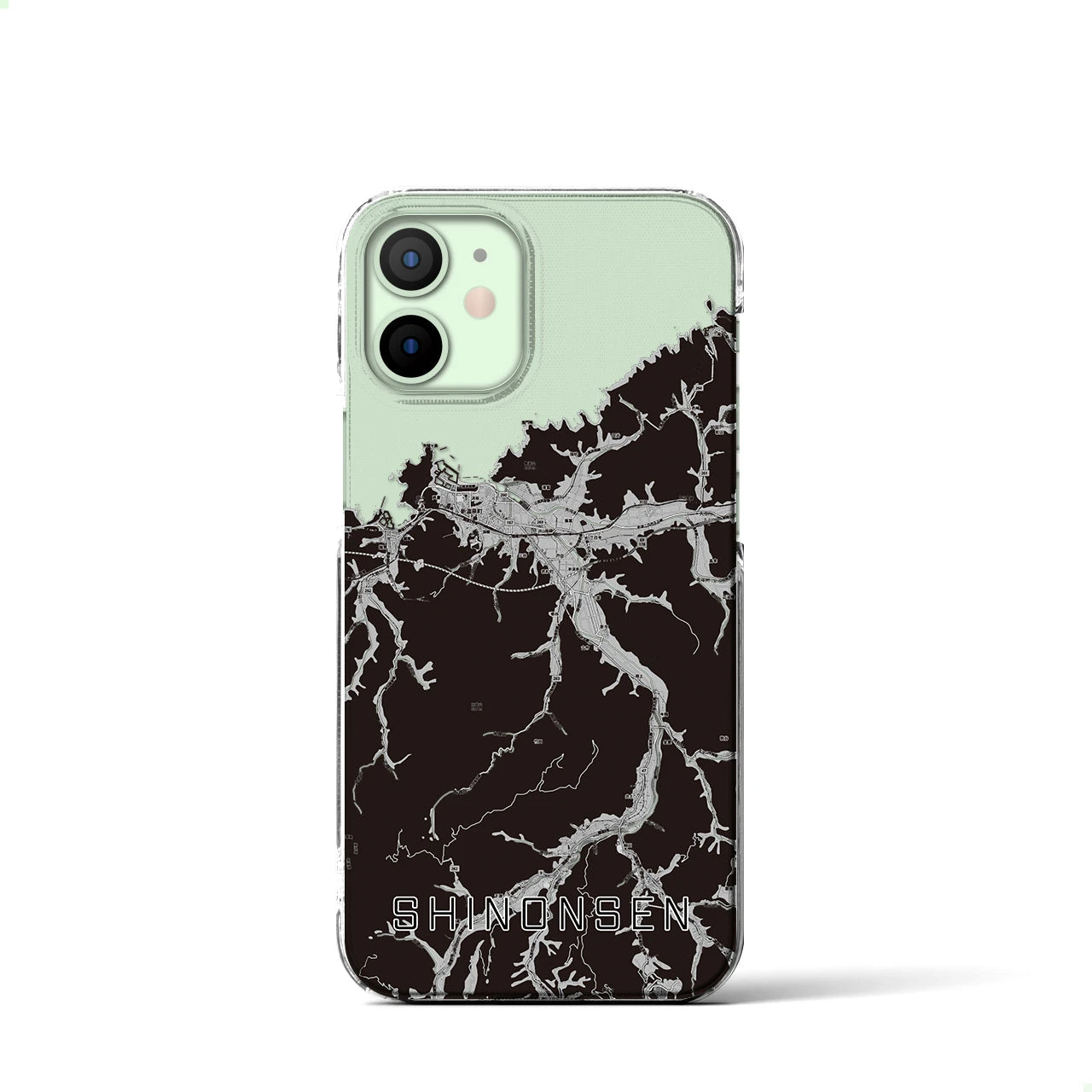 【新温泉(兵庫県)】地図柄iPhoneケース(クリアタイプ)モノトーン・iPhone 12 mini 用