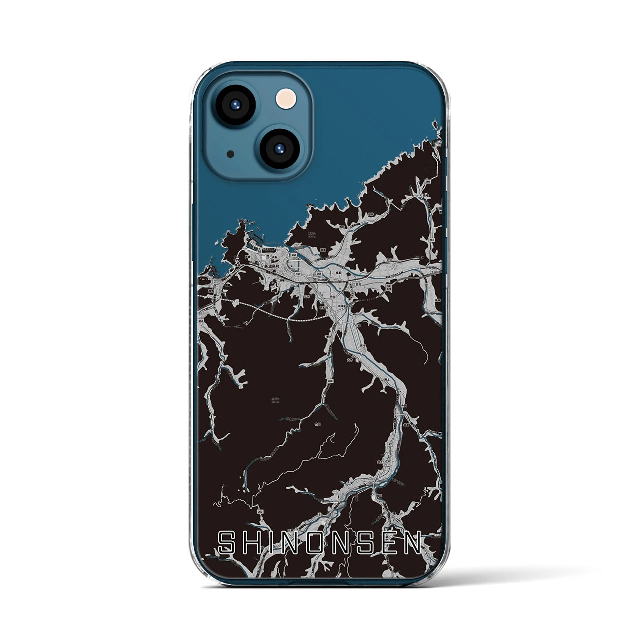 【新温泉(兵庫県)】地図柄iPhoneケース(クリアタイプ)モノトーン・iPhone 13 用