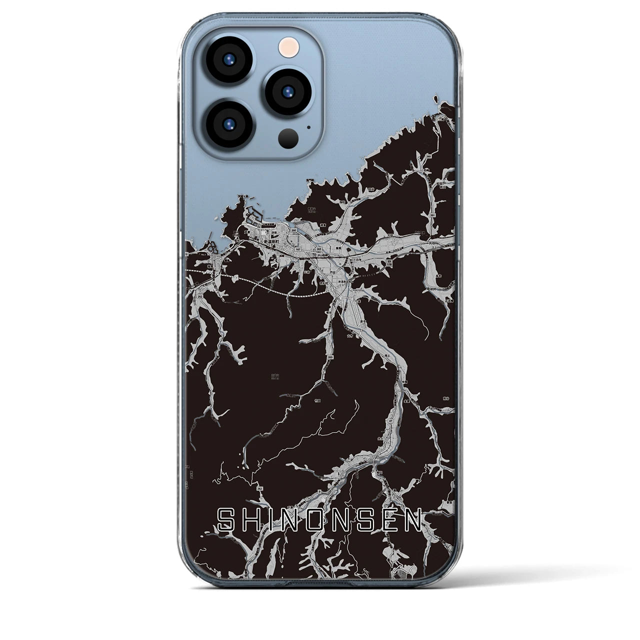 【新温泉(兵庫県)】地図柄iPhoneケース(クリアタイプ)モノトーン・iPhone 13 Pro Max 用