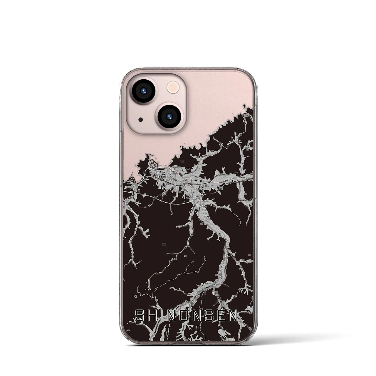 【新温泉(兵庫県)】地図柄iPhoneケース(クリアタイプ)モノトーン・iPhone 13 mini 用