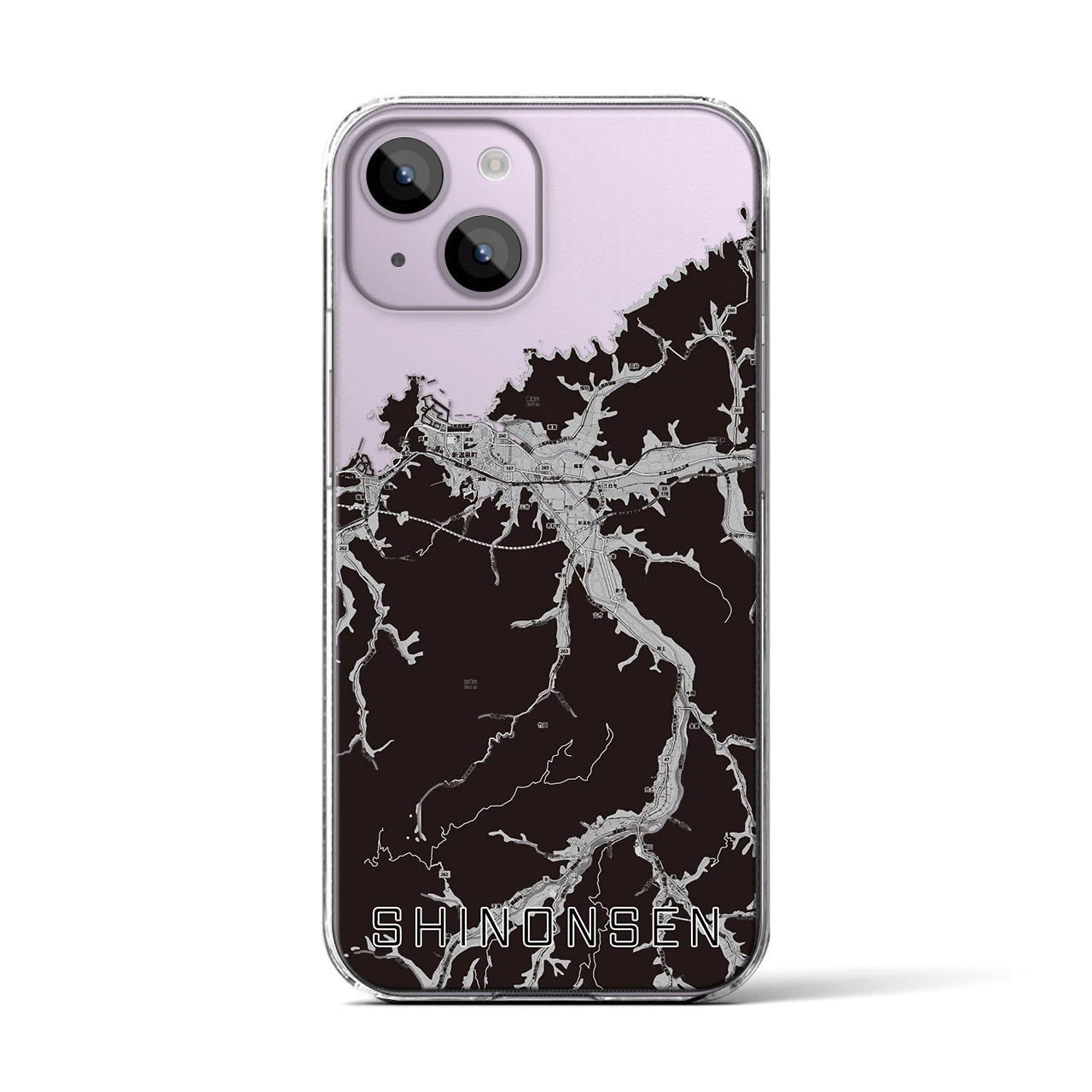【新温泉(兵庫県)】地図柄iPhoneケース(クリアタイプ)モノトーン・iPhone 14 用