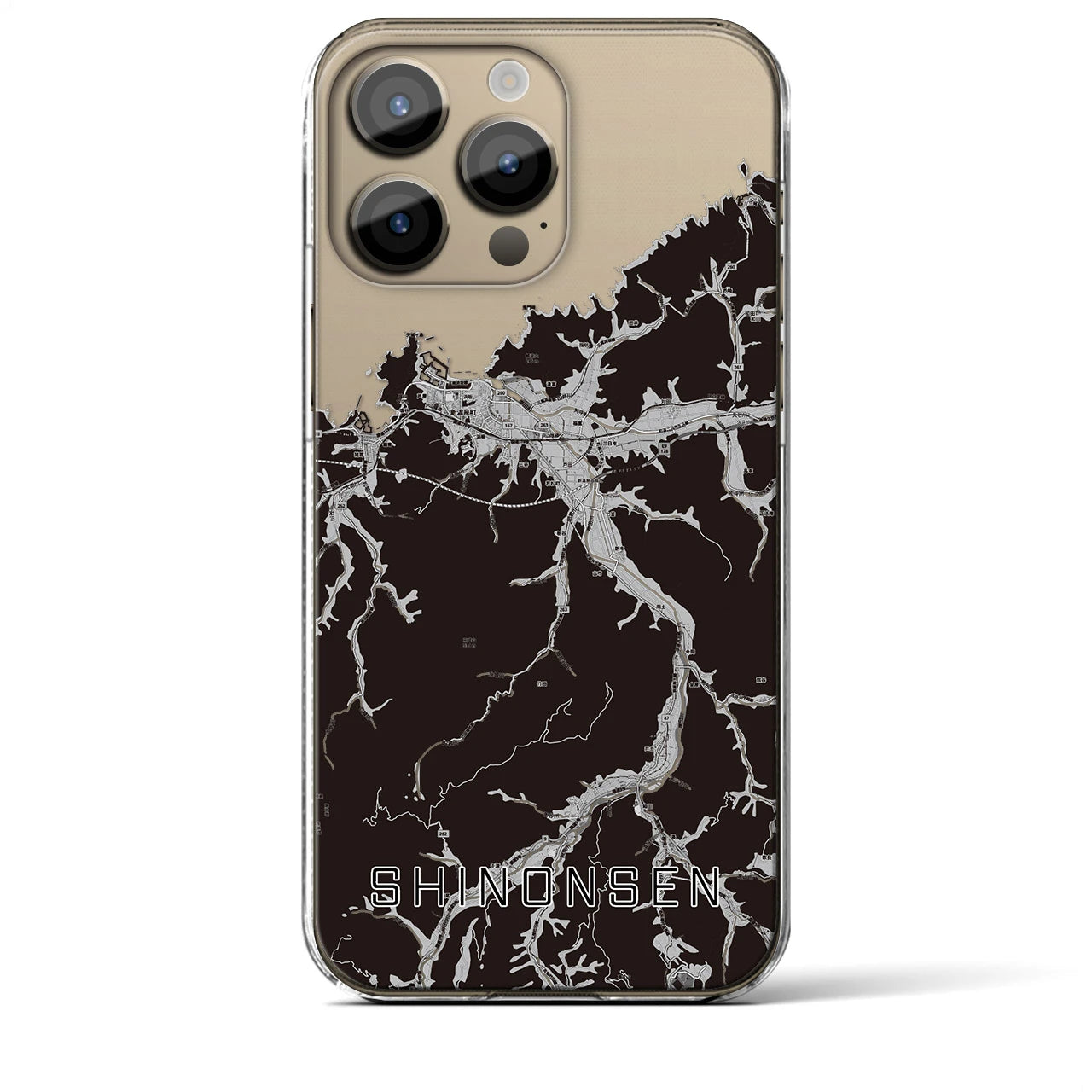 【新温泉(兵庫県)】地図柄iPhoneケース(クリアタイプ)モノトーン・iPhone 14 Pro Max 用