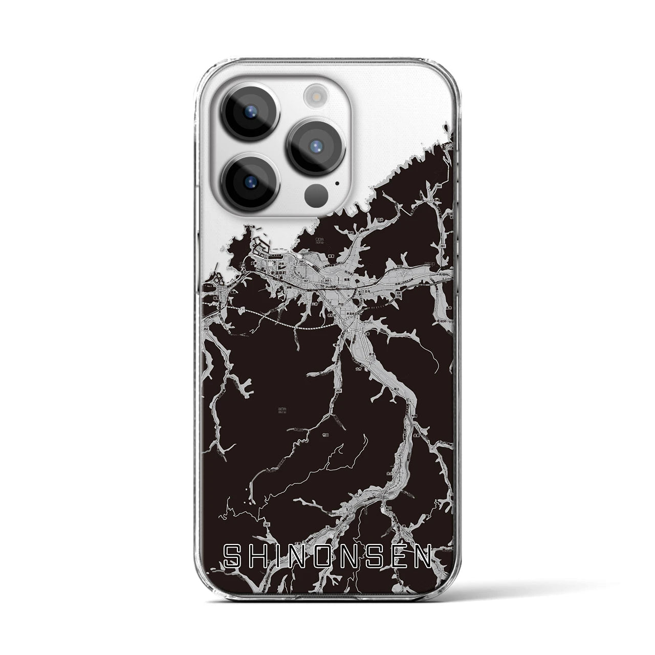 【新温泉(兵庫県)】地図柄iPhoneケース(クリアタイプ)モノトーン・iPhone 14 Pro 用