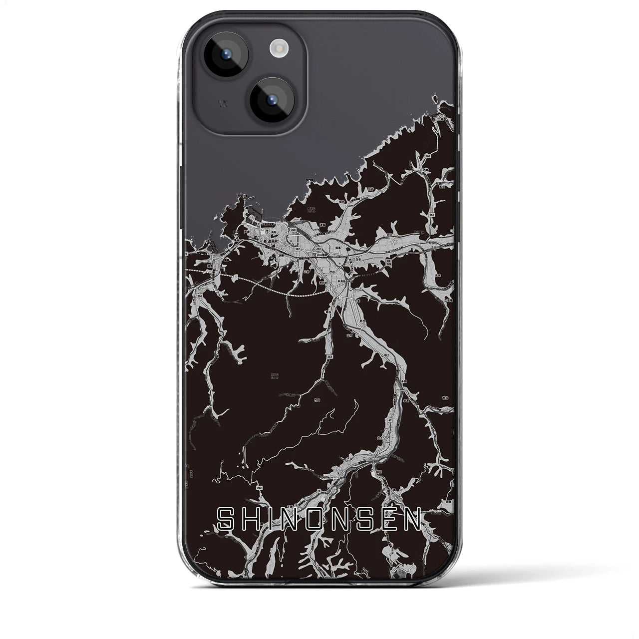 【新温泉(兵庫県)】地図柄iPhoneケース(クリアタイプ)モノトーン・iPhone 14 Plus 用